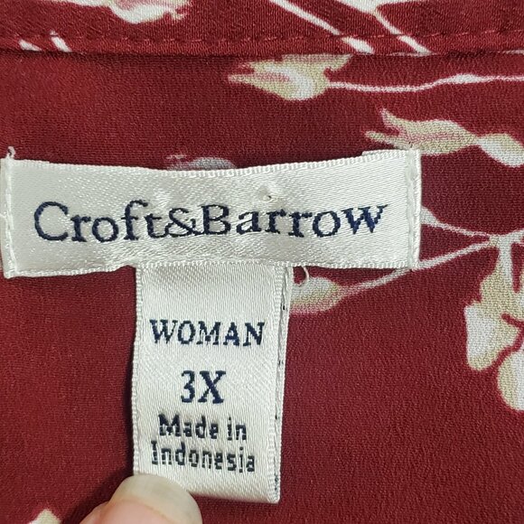 Croft Barrow Womens Artsy Boho Floral Top Size 3X Red Office Career Flowy V Neck - Picture 4 of 10